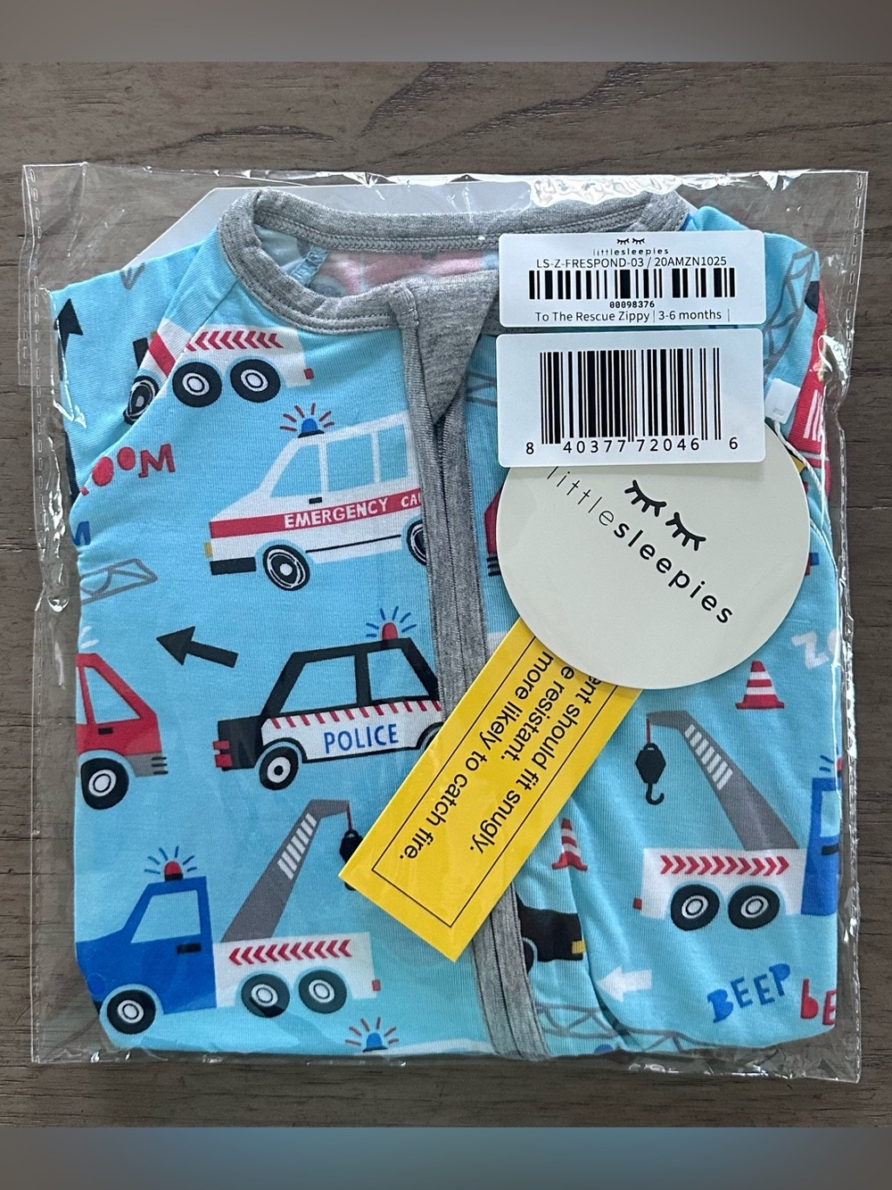 Little Sleepies To The Rescue 🚓 🚒 Bamboo Zippy Size 3-6 Months Long Sleeve NWT